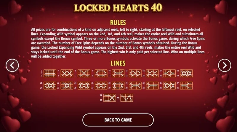 Locked Hearts 40 - winning lines on reels